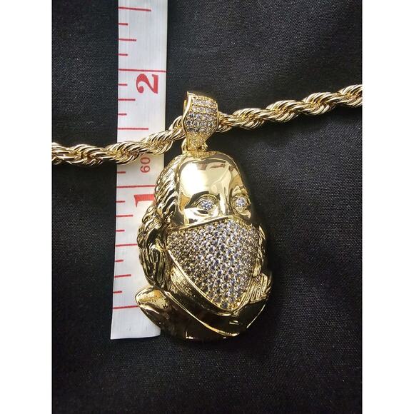 Franklin Brass - Etsy 24inch 14k Gold-Plated brass- 4.7mm Rope Chain w/Ben Franklin CZs Masked Pendant